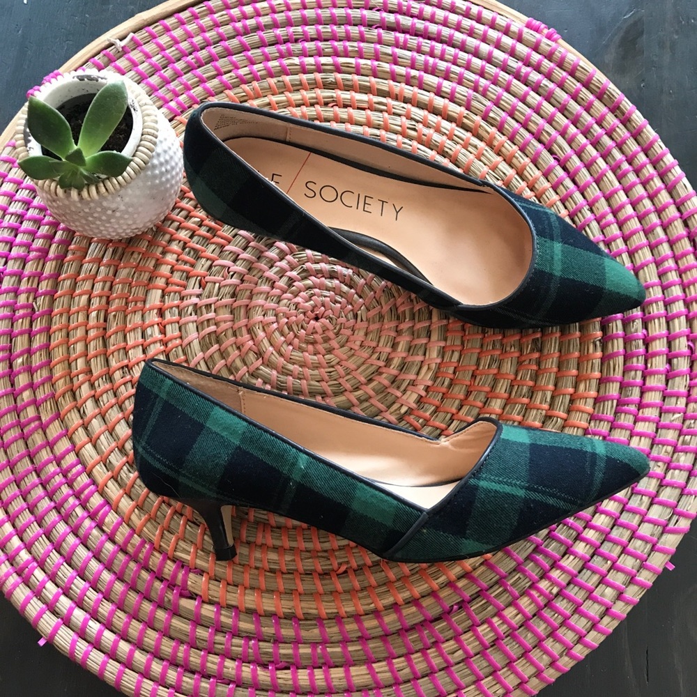 Sole Society Desi plaid Pointed toe kitten heels 6